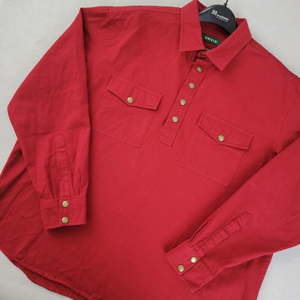 Orvis Malpai 1/4 Snap Popover Red Pockets Cotton Long Sleeve Shirt Mens Size XL - Picture 2 of 11